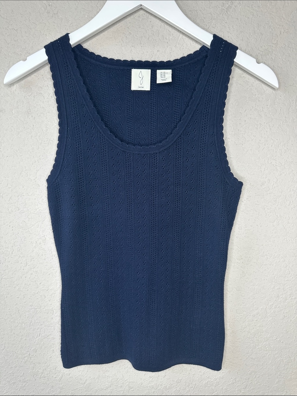 Joie Pointelle Scoop Neck Tank Top Size XS Navy Blue Sleeveless